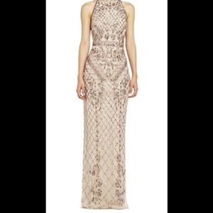 Adrianna Papell Mock Neck Beaded Column Dress